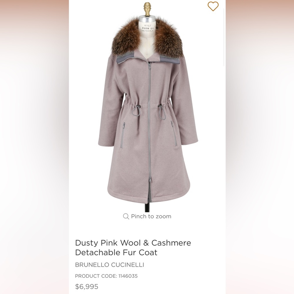 Brunello Cucinelli Dusty Pink Wool & Cashmere Detachable Fur Coat.